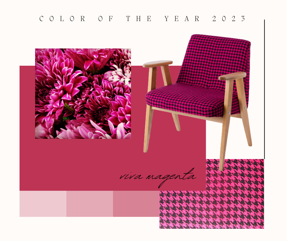 Farb- und Stoffmoodboard zum 366-Sessel in Pink und Bordeaux