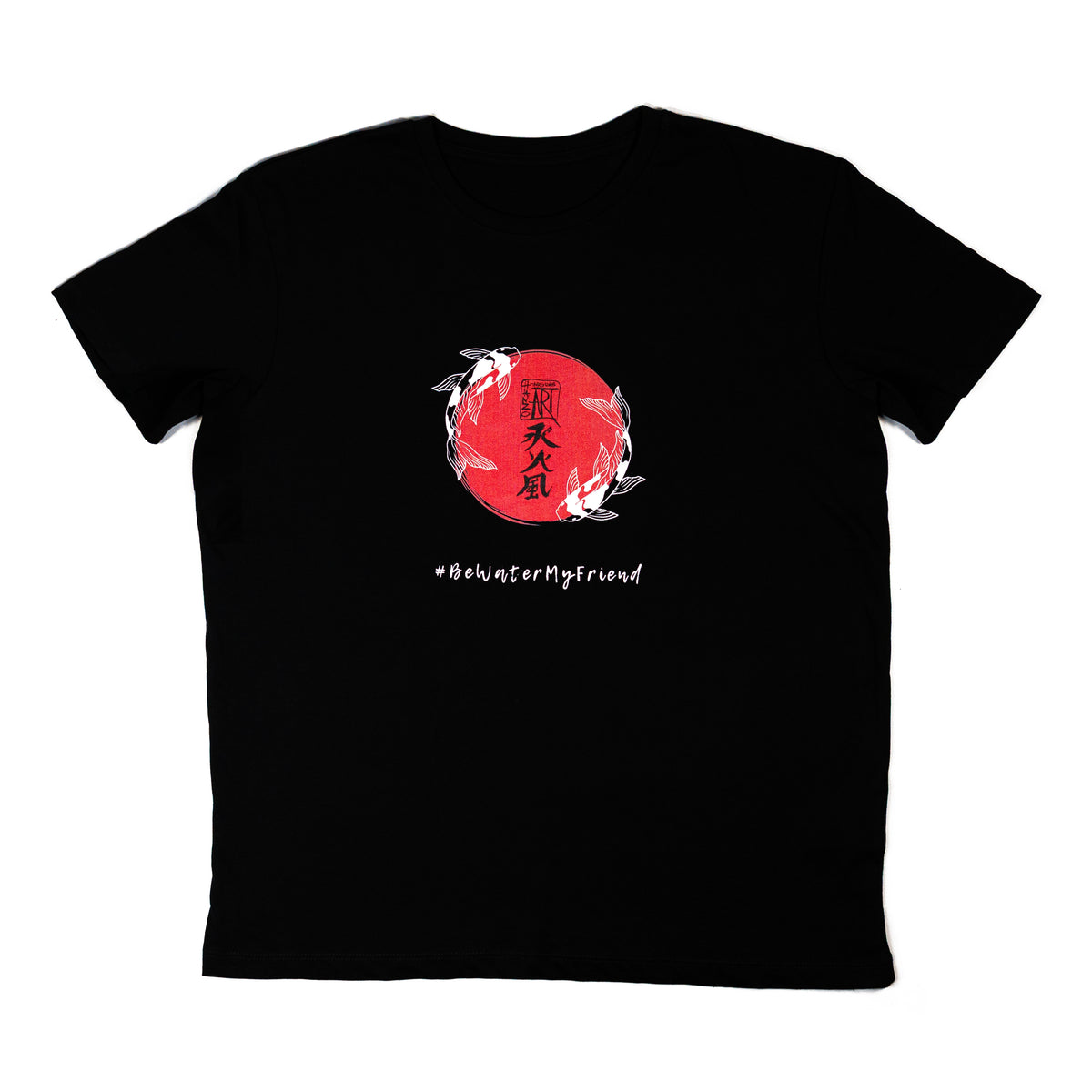 Hanzo Aufguss Art T-Shirt in schwarz mit dem einzigartigen Logo im japanischen Design und dem Shcriftzug #bewatermyfriend, Vorderansicht