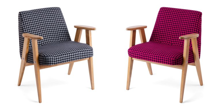 2 renovierte Sessel aus den 60er Jahren, mit Hahnentrittstoff in grau und pink, Chierowski 366